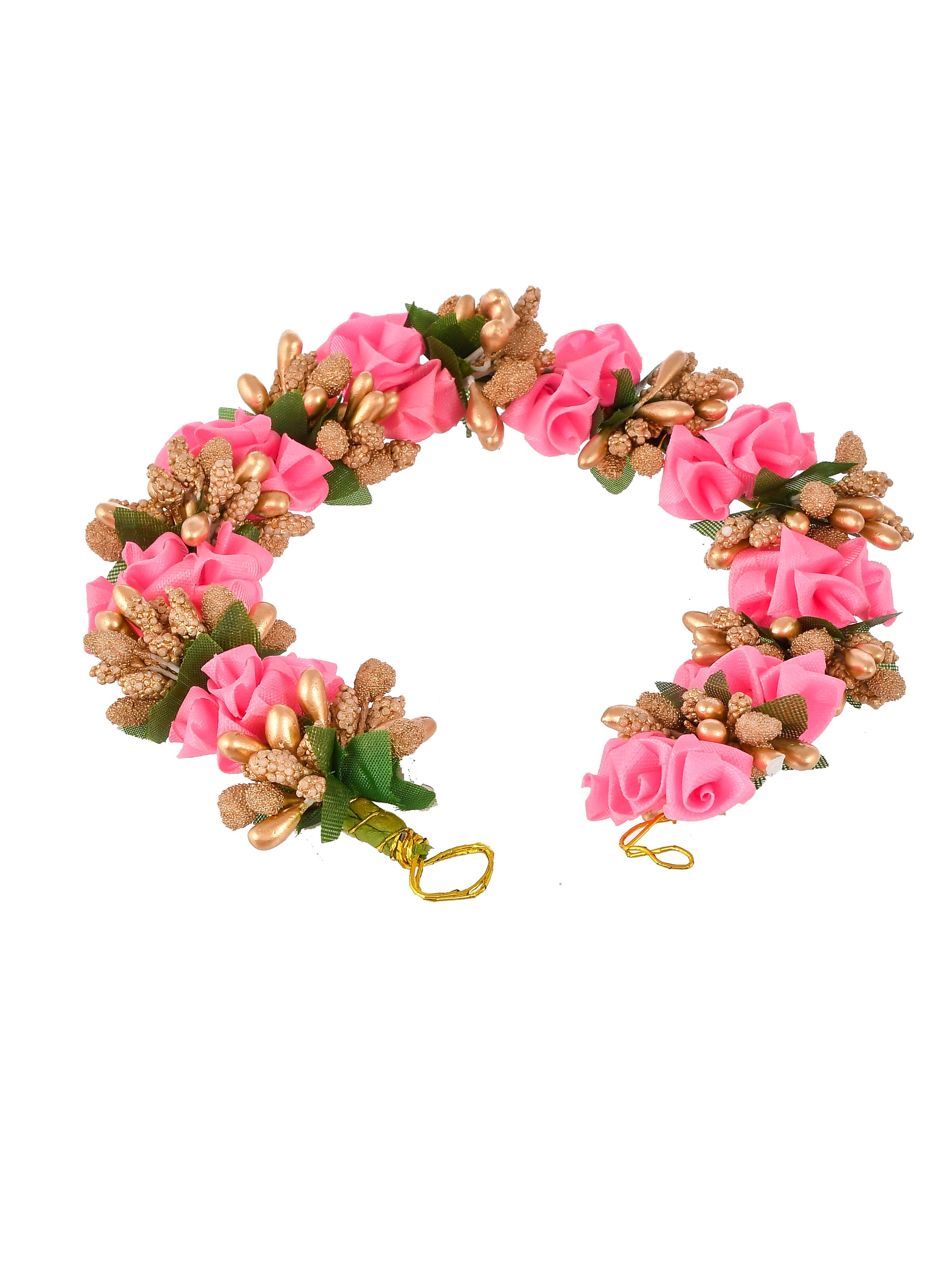 Women Pink Gold Tone Embellished Hair Accessory Set