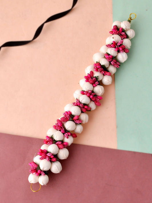 Women Pink White Toned Embellished Hair Accessory Set