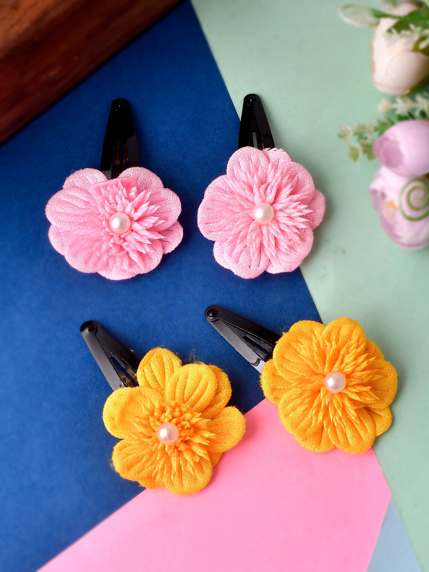 Set of 2 Pink & Orange Floral Tic Tac Hair Clip for Women Online