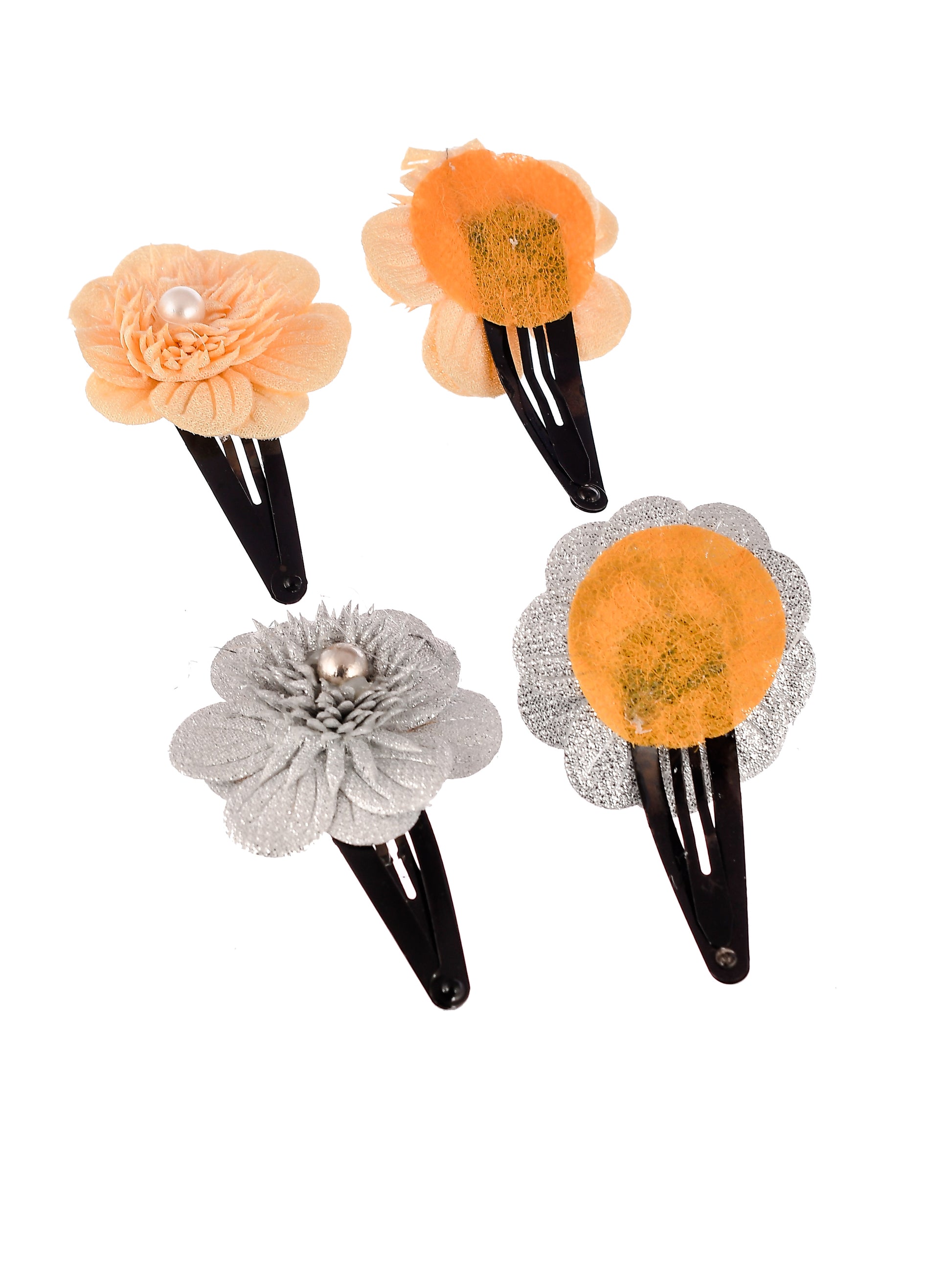 Set Of 2 Grey Orange Floral Tic Tac Hair Clip