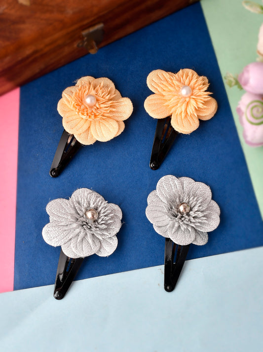 Set of 2 Grey & Orange Floral Tic Tac Hair Clip for Women Online