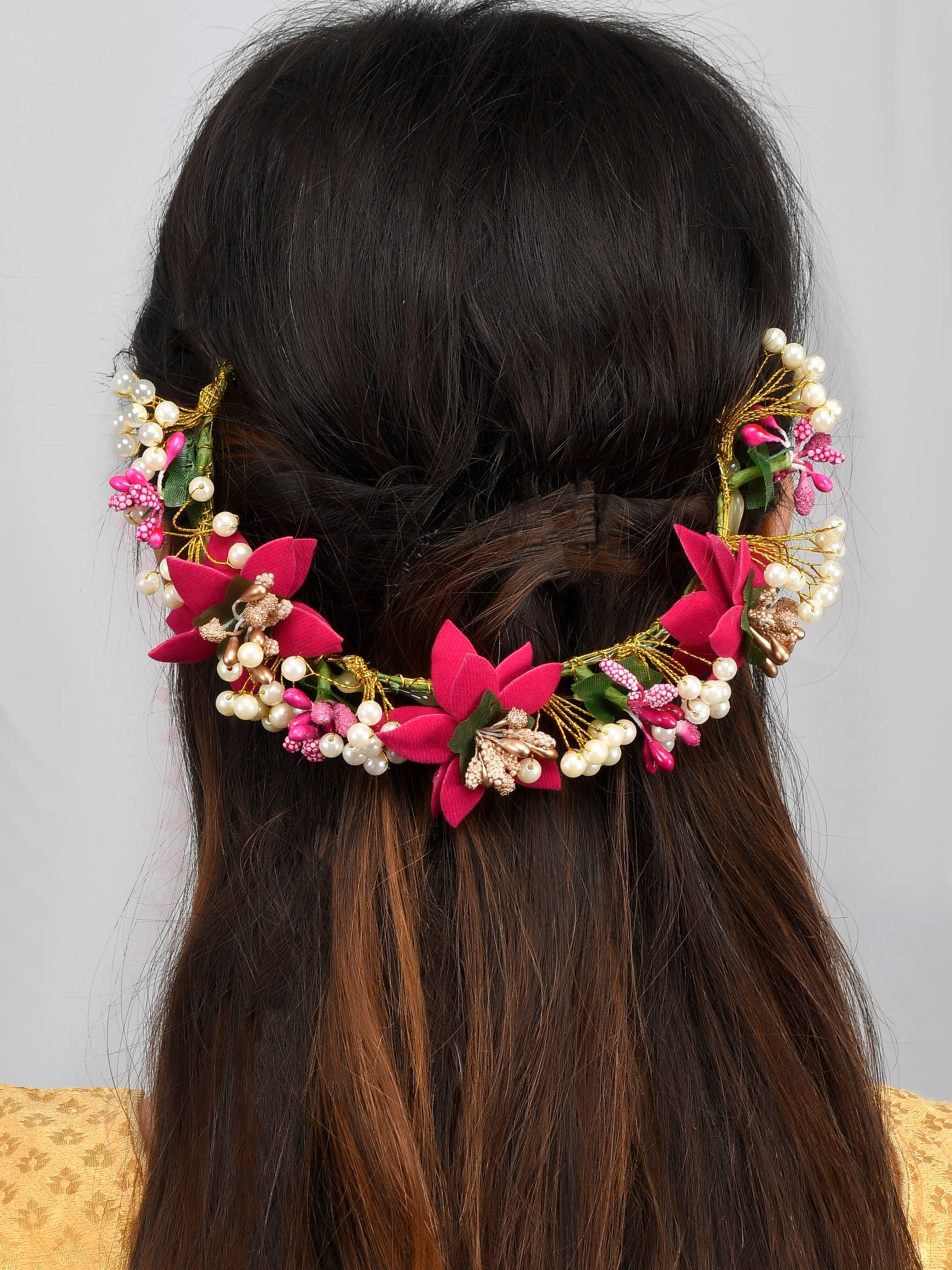 Women Pink Colored Embellished Hair Accessory Set