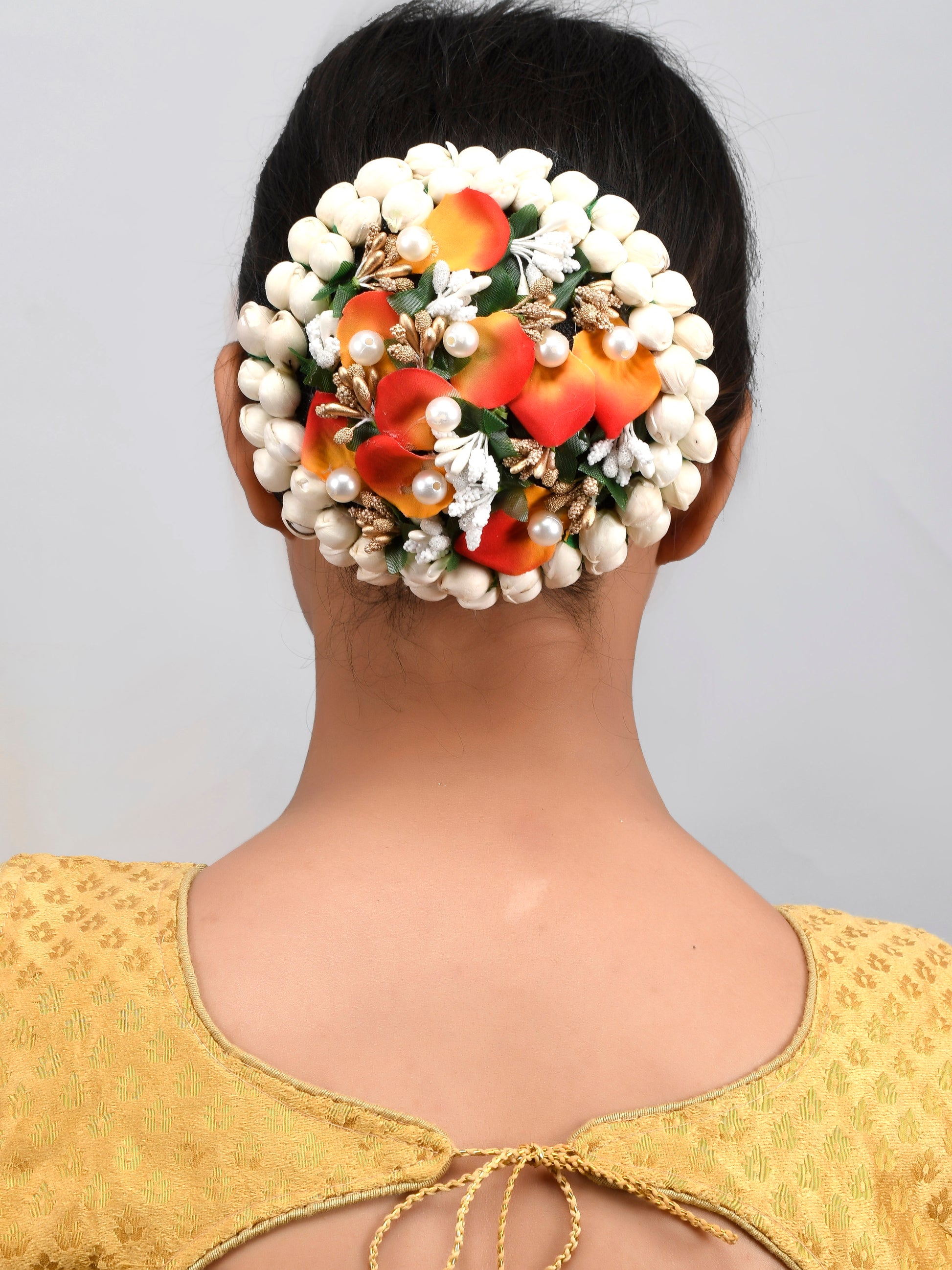 Orange White Embellished Handcrafted Beaded Hair Bun Cover