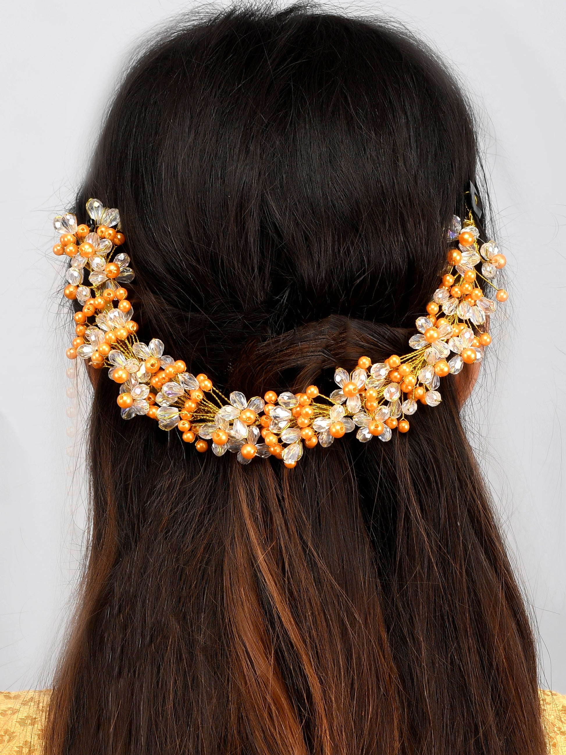 Women Gold Yellow Color Handcrafted Beaded Hair Tiara