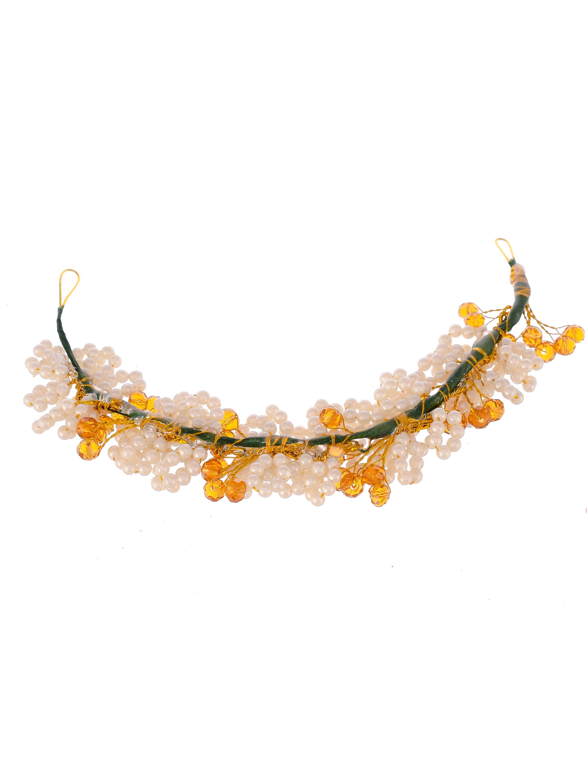 Women Gold Yellow Colored Handcrafted Beaded Hair Tiara
