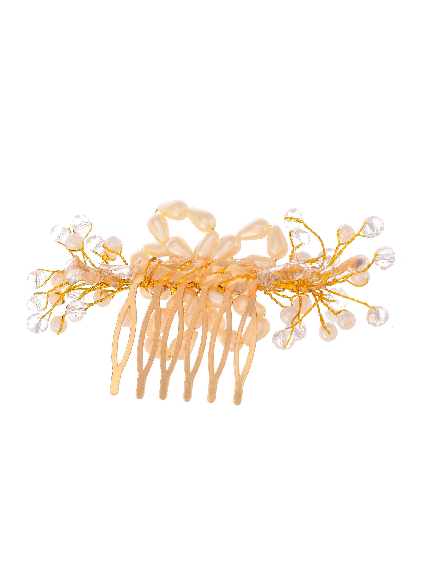 Women Orange Gold Toned Embellished Hair Comb Pin