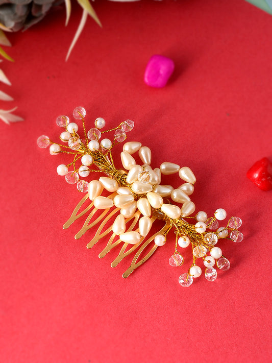 Women Orange & Gold Toned Embellished Hair Comb Pin for Women Online