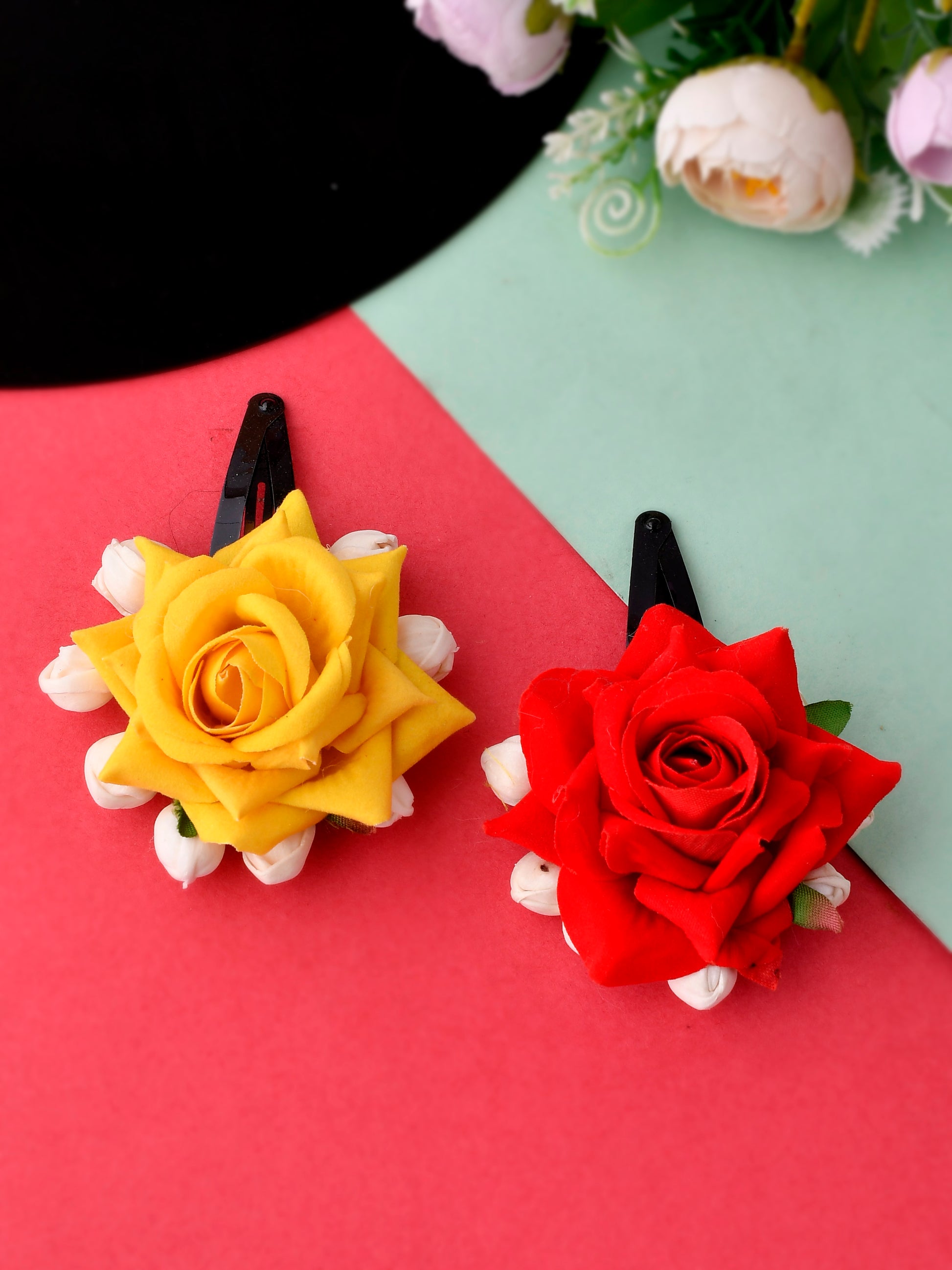 Set of 2 Red & Yellow Tic Tac Hair Clips for Women Online