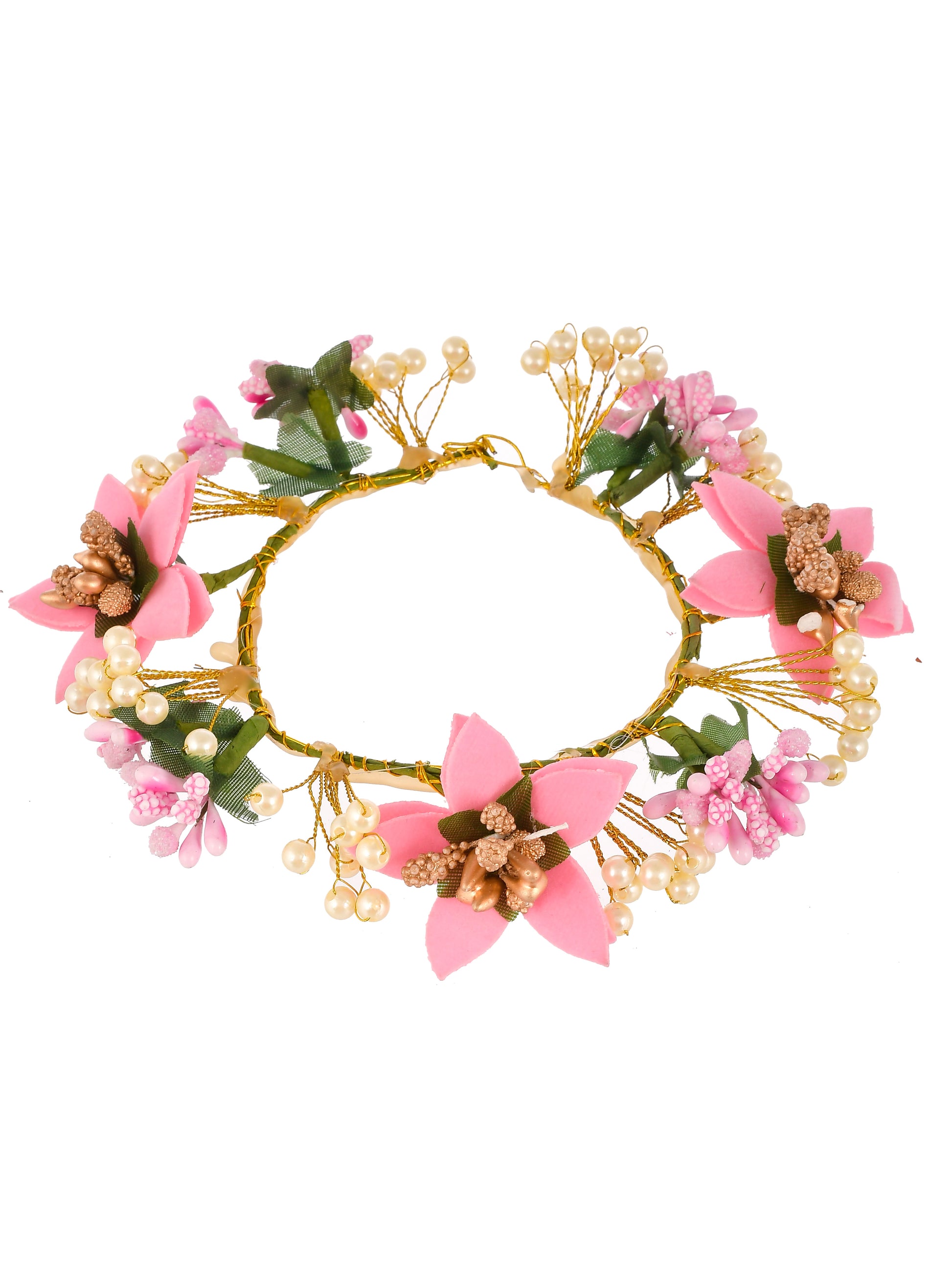 Women Pink Gold Tone Embellished Hair Accessory