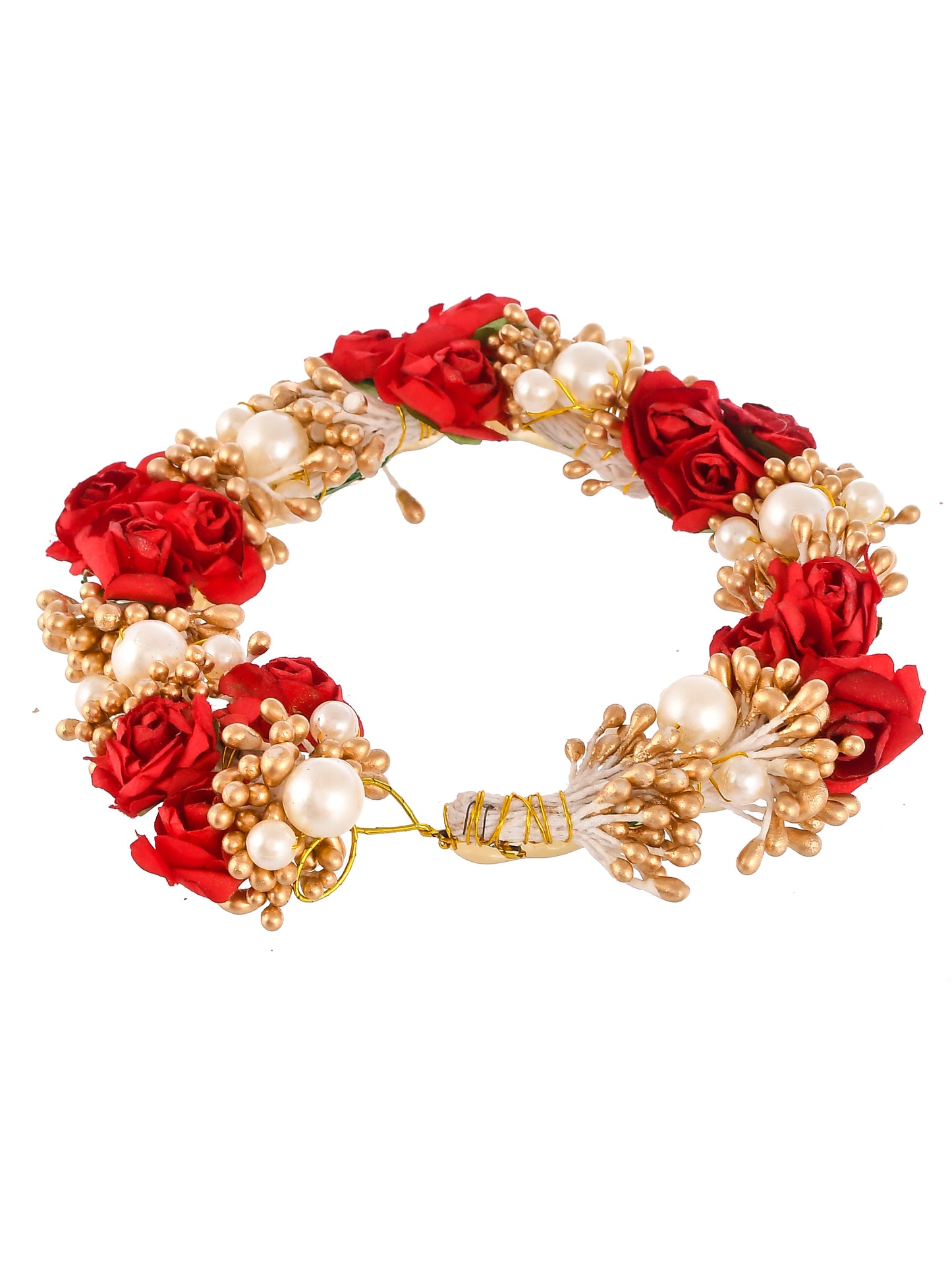 Women Red Gold Toned Embellish Hair Accessory Set