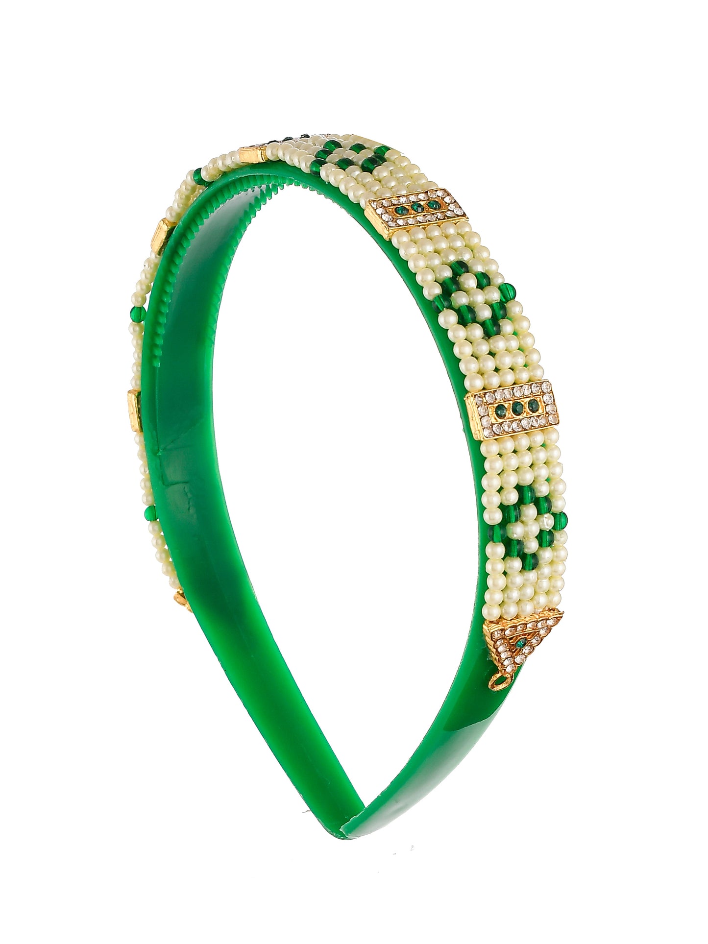 Gold Plated Green Color Beaded Hair Band