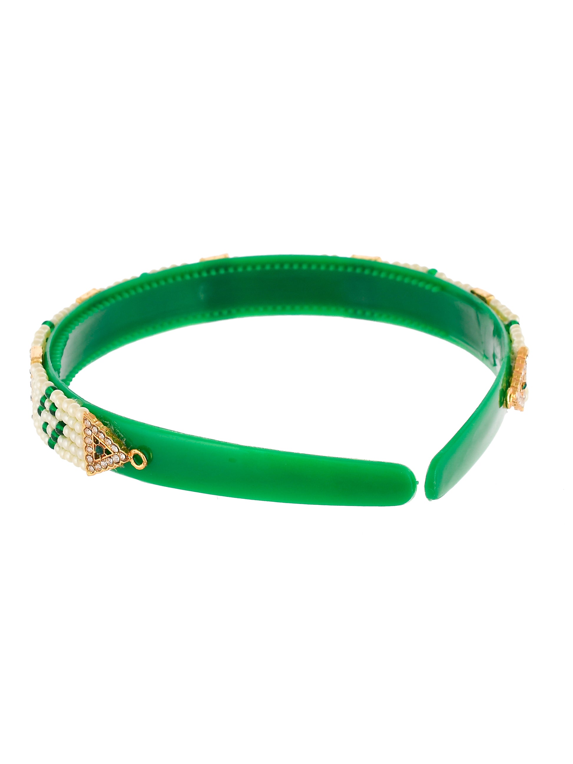 Gold Plated Green Color Beaded Hair Band