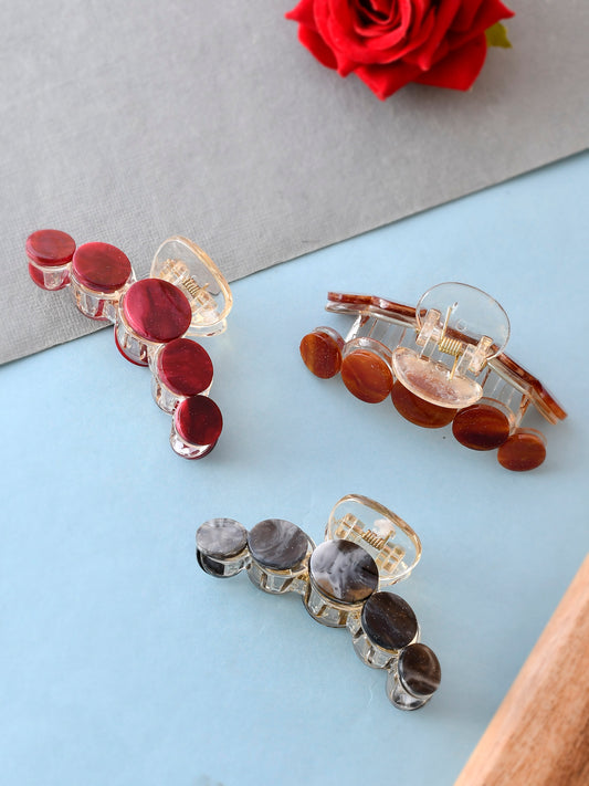 Red & Brown Set of 3 Claw Clips - Hair Accessories for Women Online