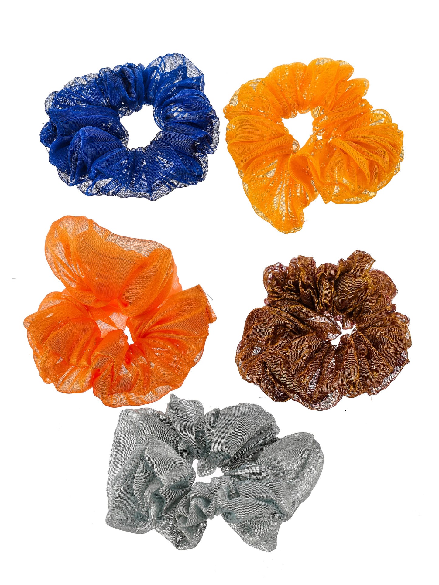 Set Of 5 Multi Colored Organza Scrunchies Ponytail Holders