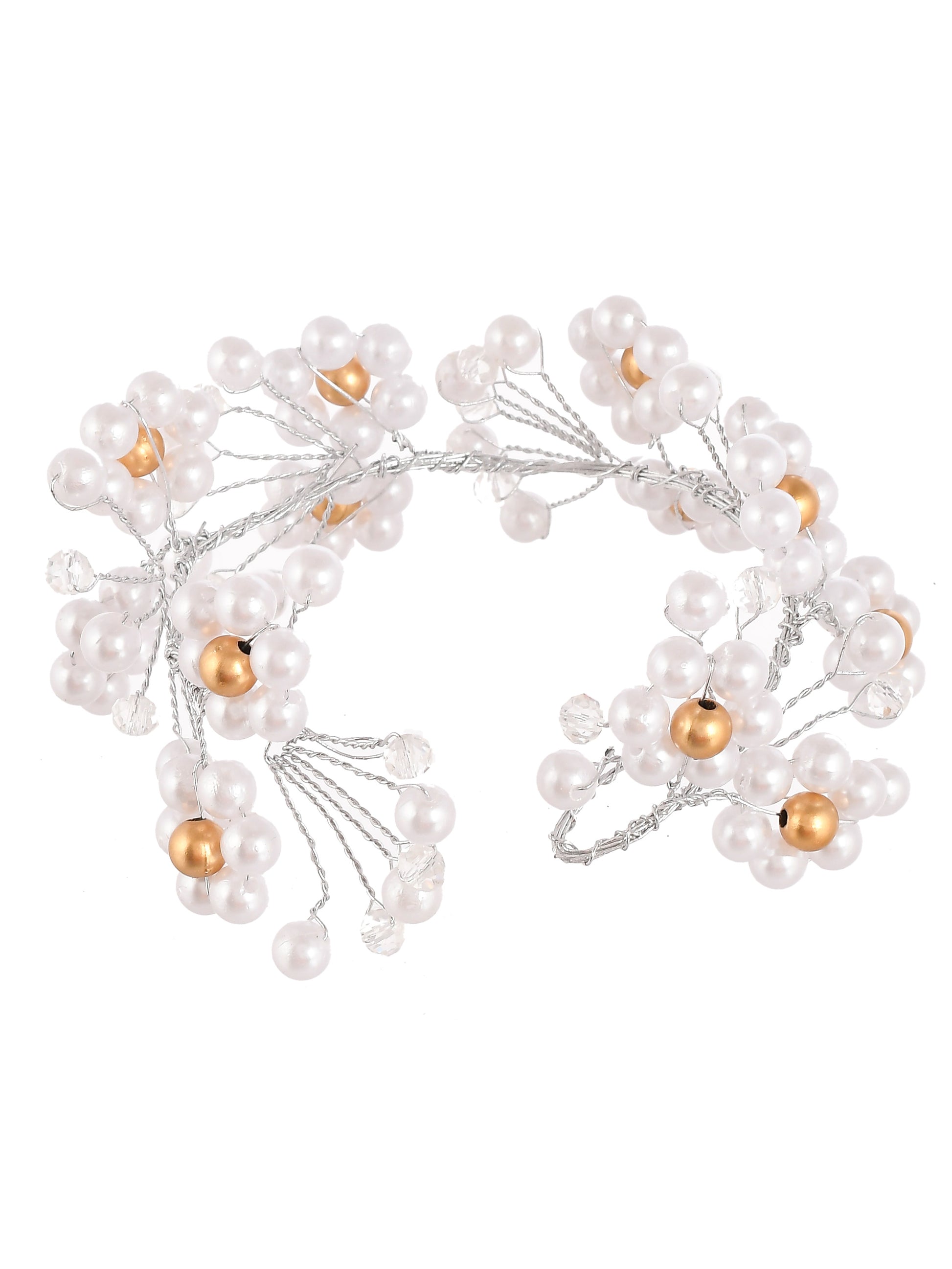 Women White Toned Embellished Pearl Beaded Hair Accessory Set