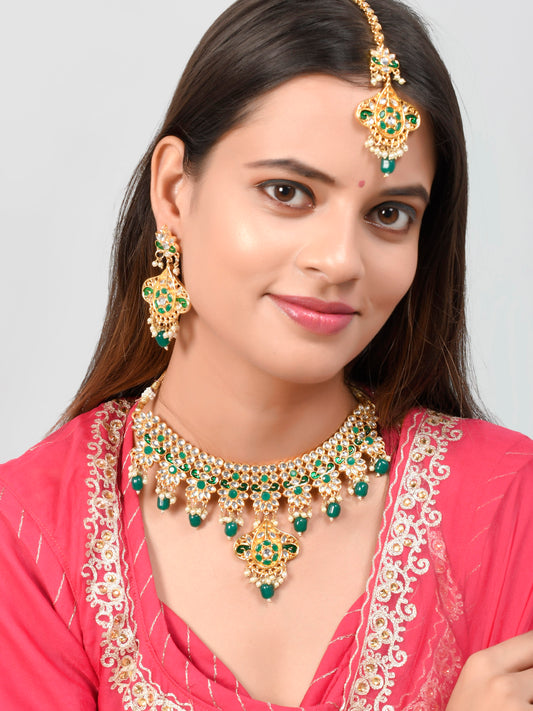 Gold Plated Pearl Triple Layer Choker Rukmani Jewellery Sets for Women Online