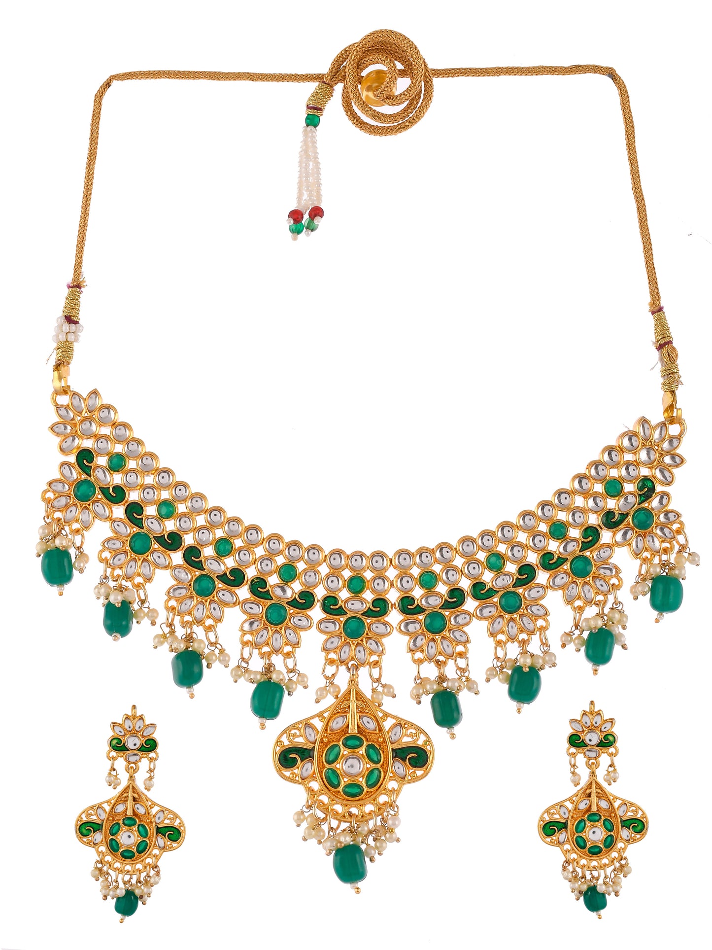 Gold Plated pearl Triple Layer choker Rukmani Jewellery Set