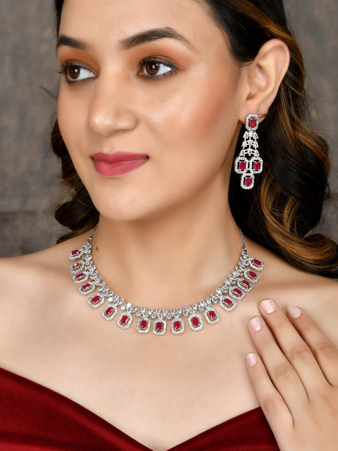American Diamond Ruby Jewellery Sets for Women Online