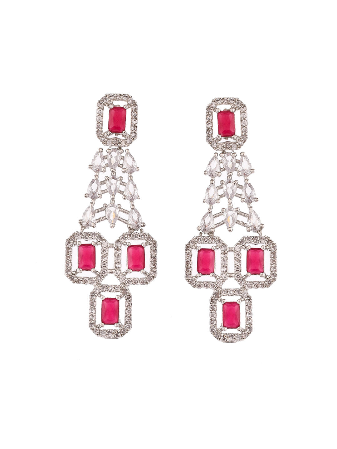 Silver Plated American Diamond Faux Ruby Jewellery Set