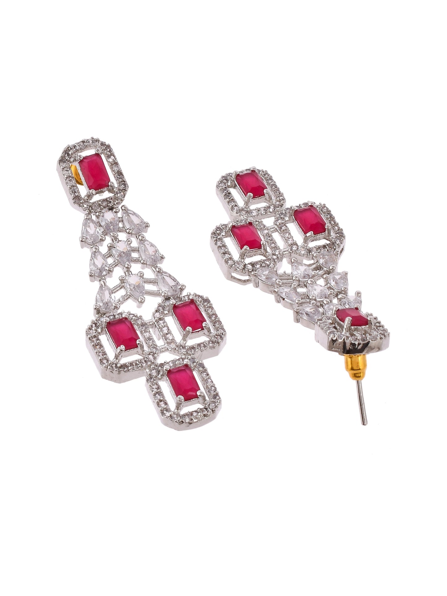 Silver Plated American Diamond Faux Ruby Jewellery Set