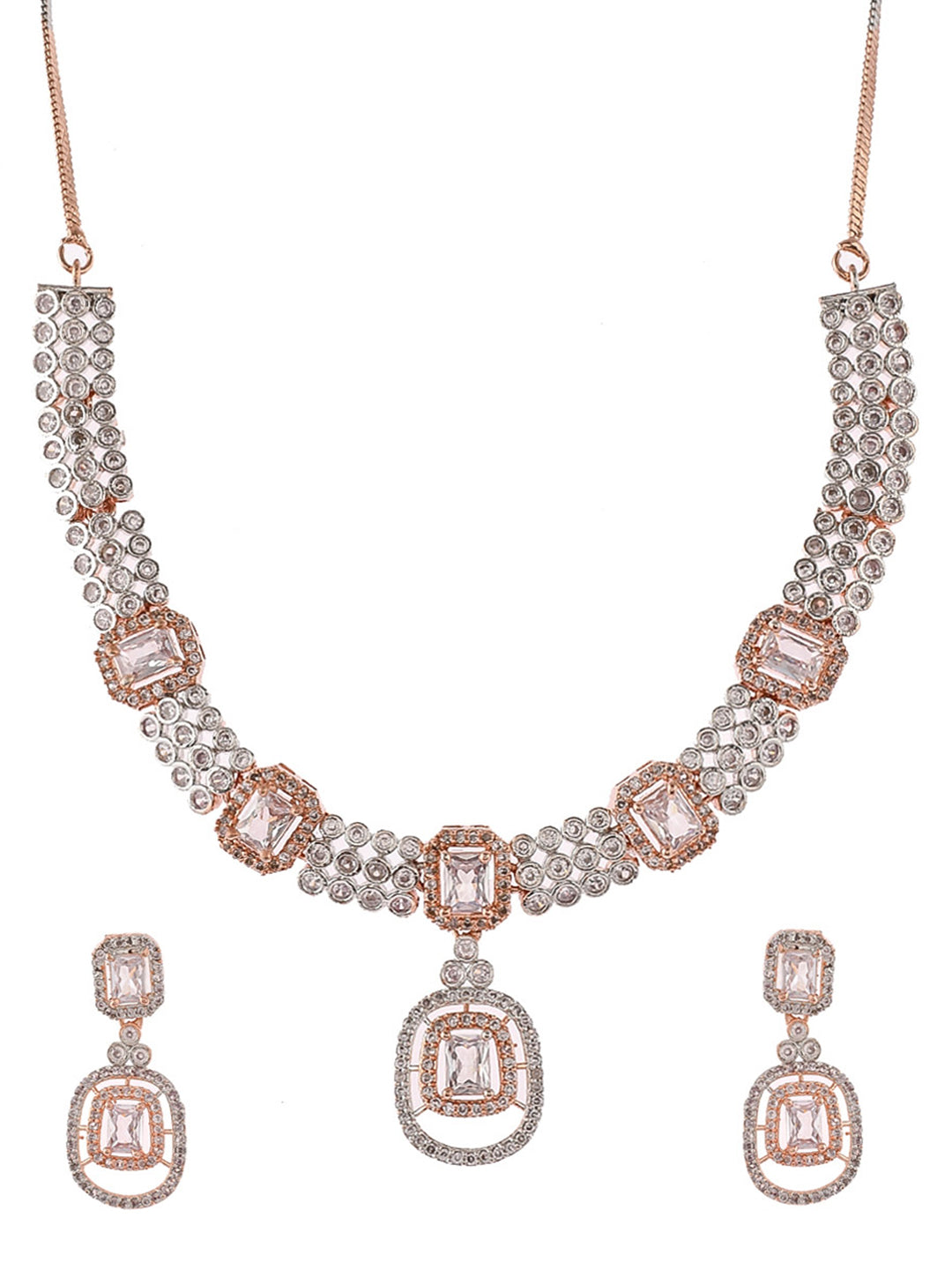 Rose Gold Silver American Diamond Jewellery Set