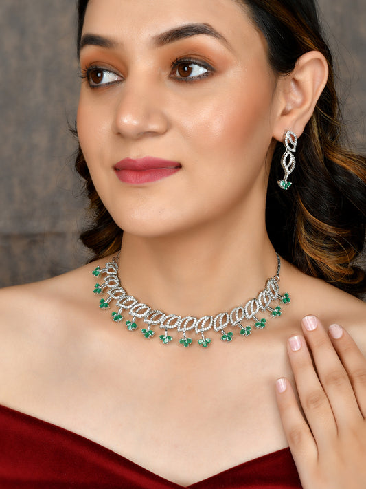 Silver Plated Green American Diamond Jewellery Sets for Women Online