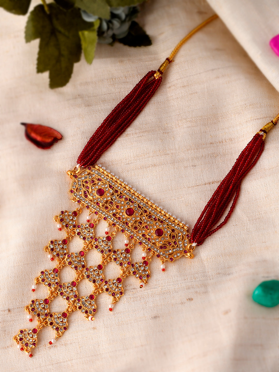 Gold Plated Ethnic Meenakari Layered Choker Necklace
