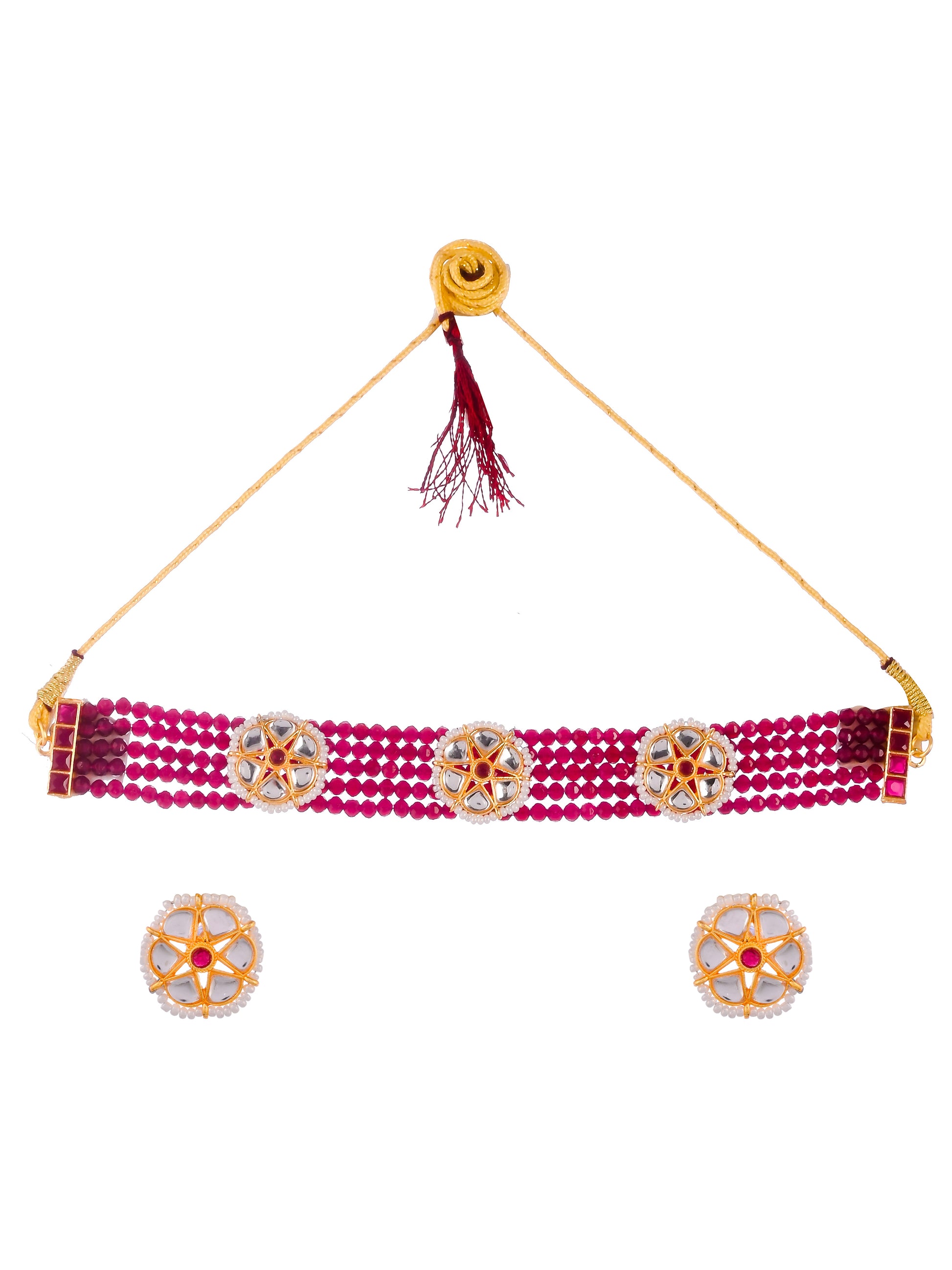 Women Gold Plated Kundan Bead Choker Jewellery set