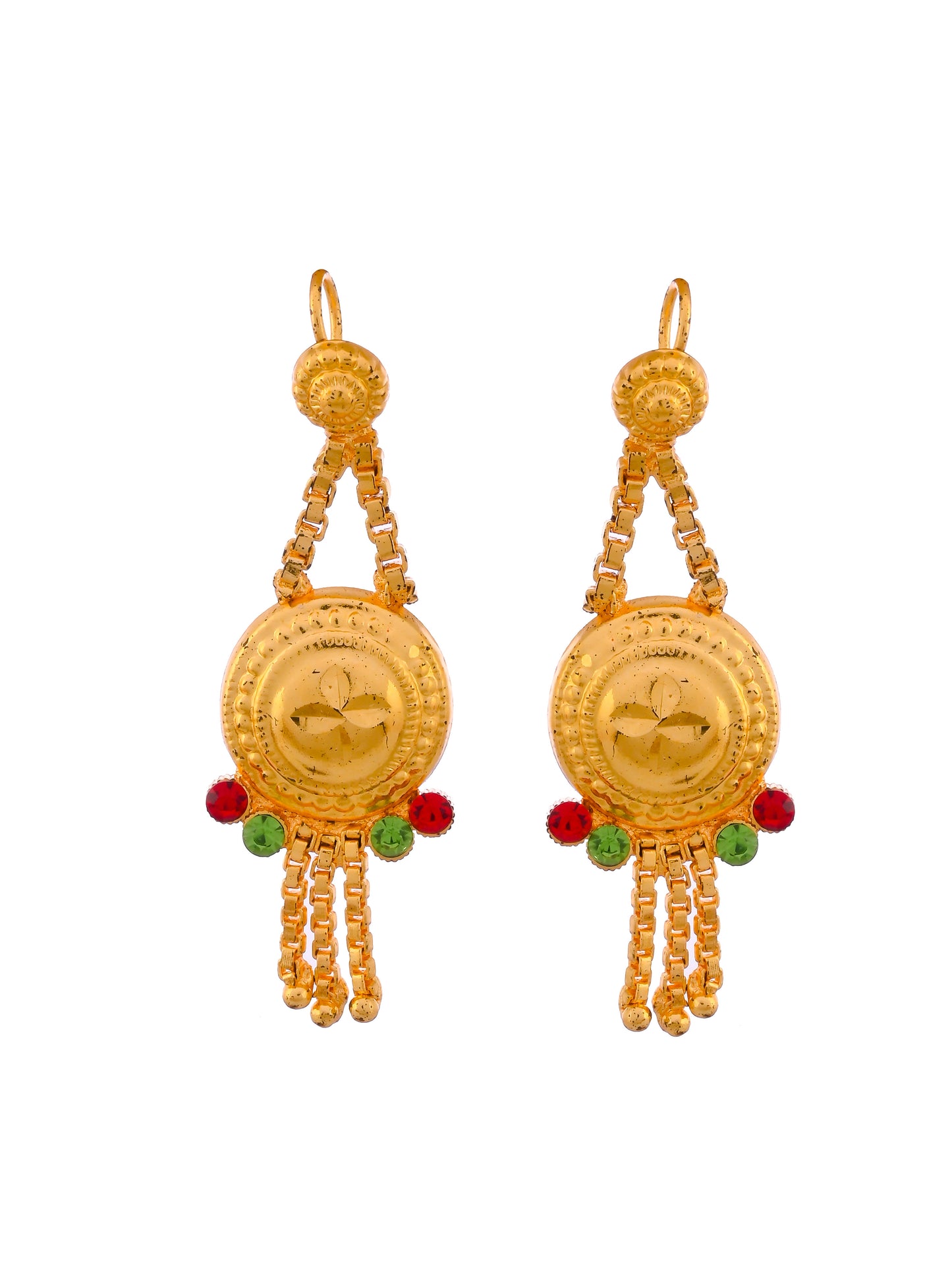 Gold Plating & Red & Green Stone Stubbed Temple Jewellery Set