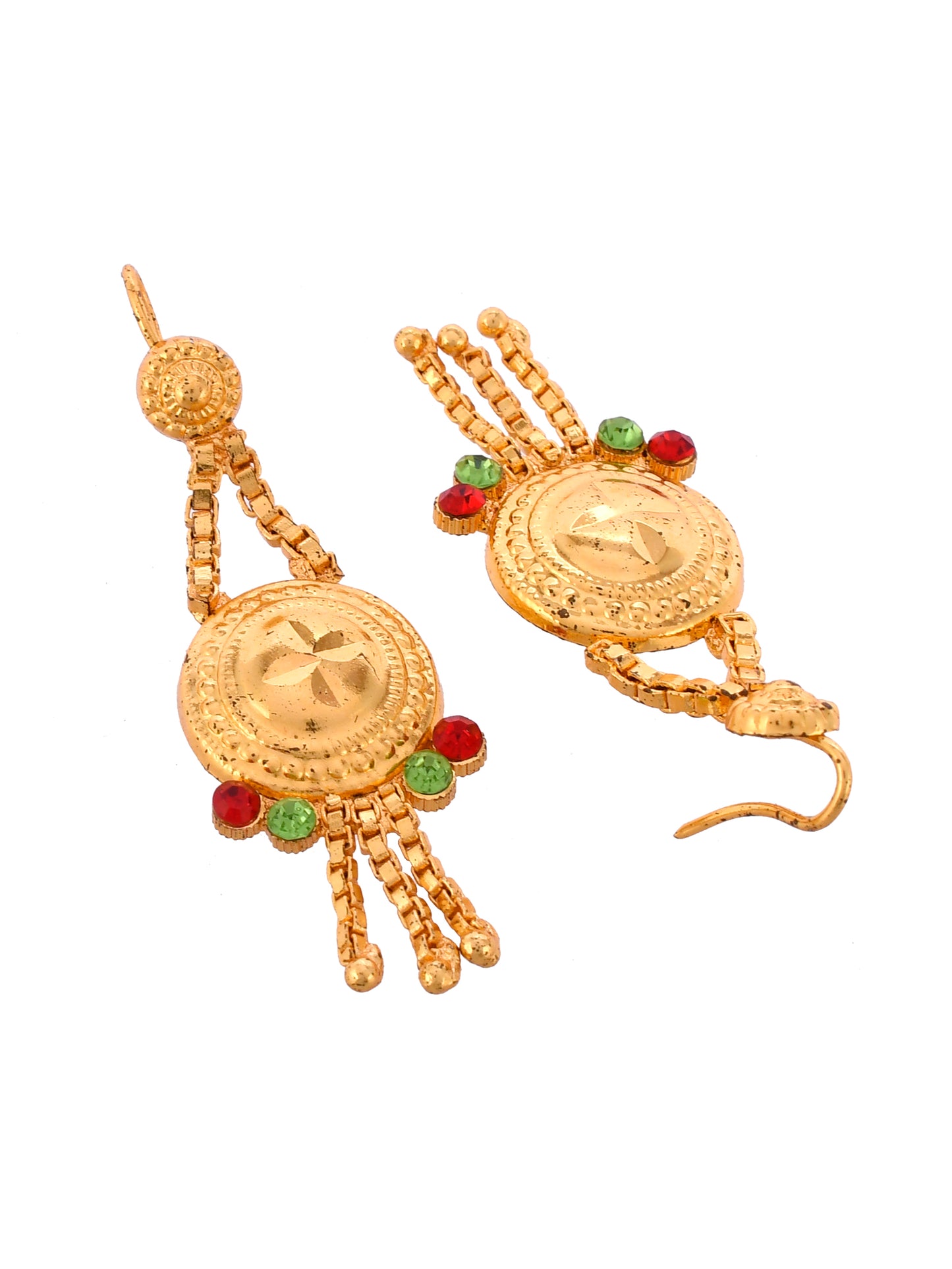 Gold Plating & Red & Green Stone Stubbed Temple Jewellery Set