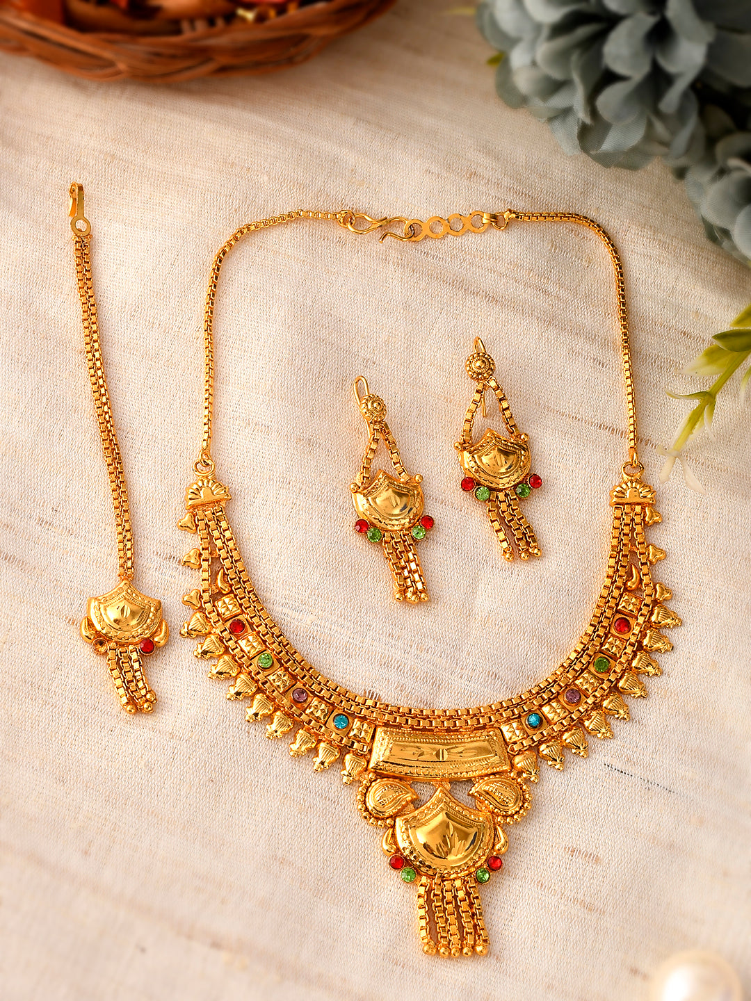 Gold Plated & Gold Tone Temple Jewellery Set