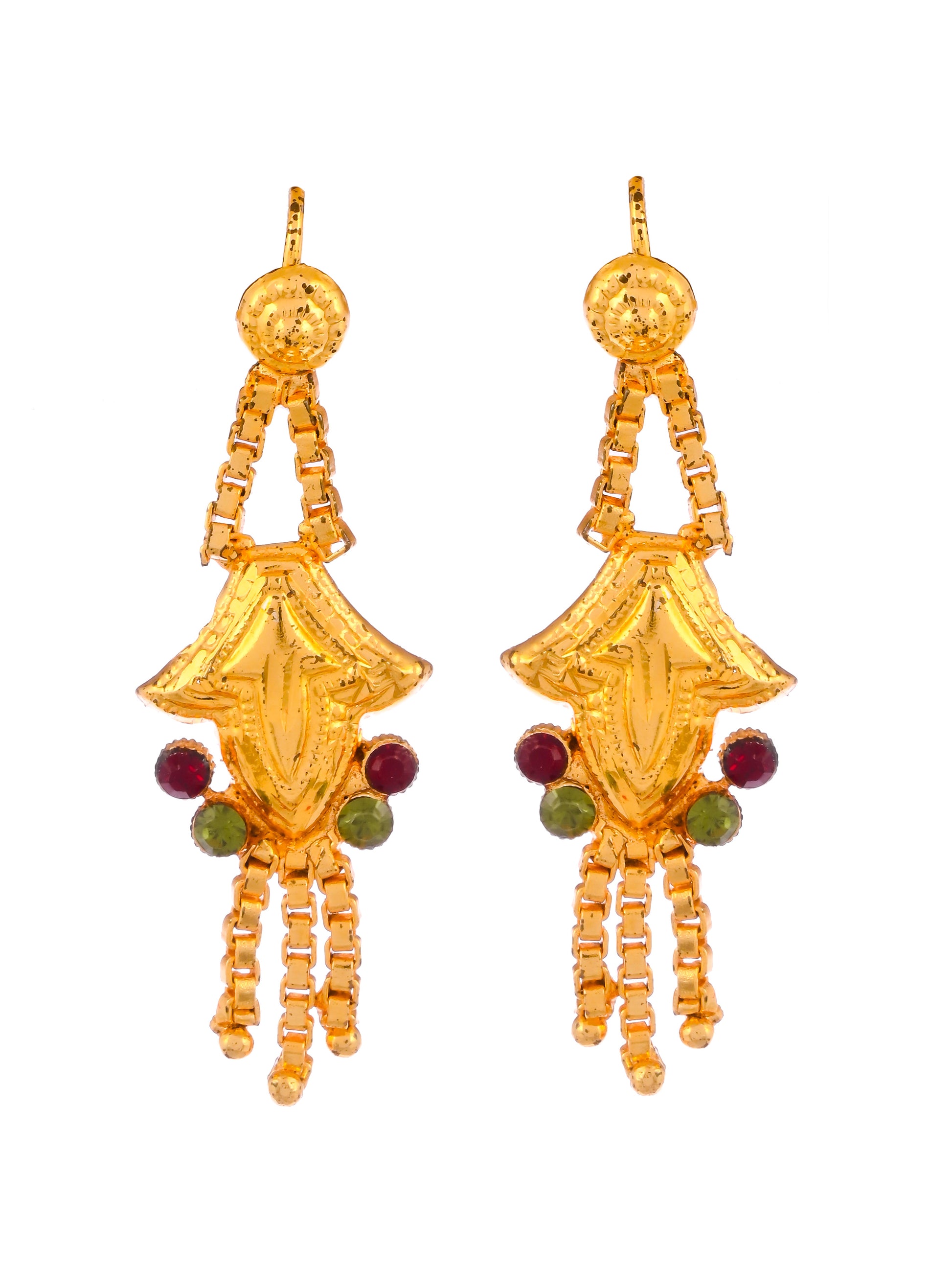 Gold Plated Blue Orange Green Stone Stubbed Temple Jewellery Set