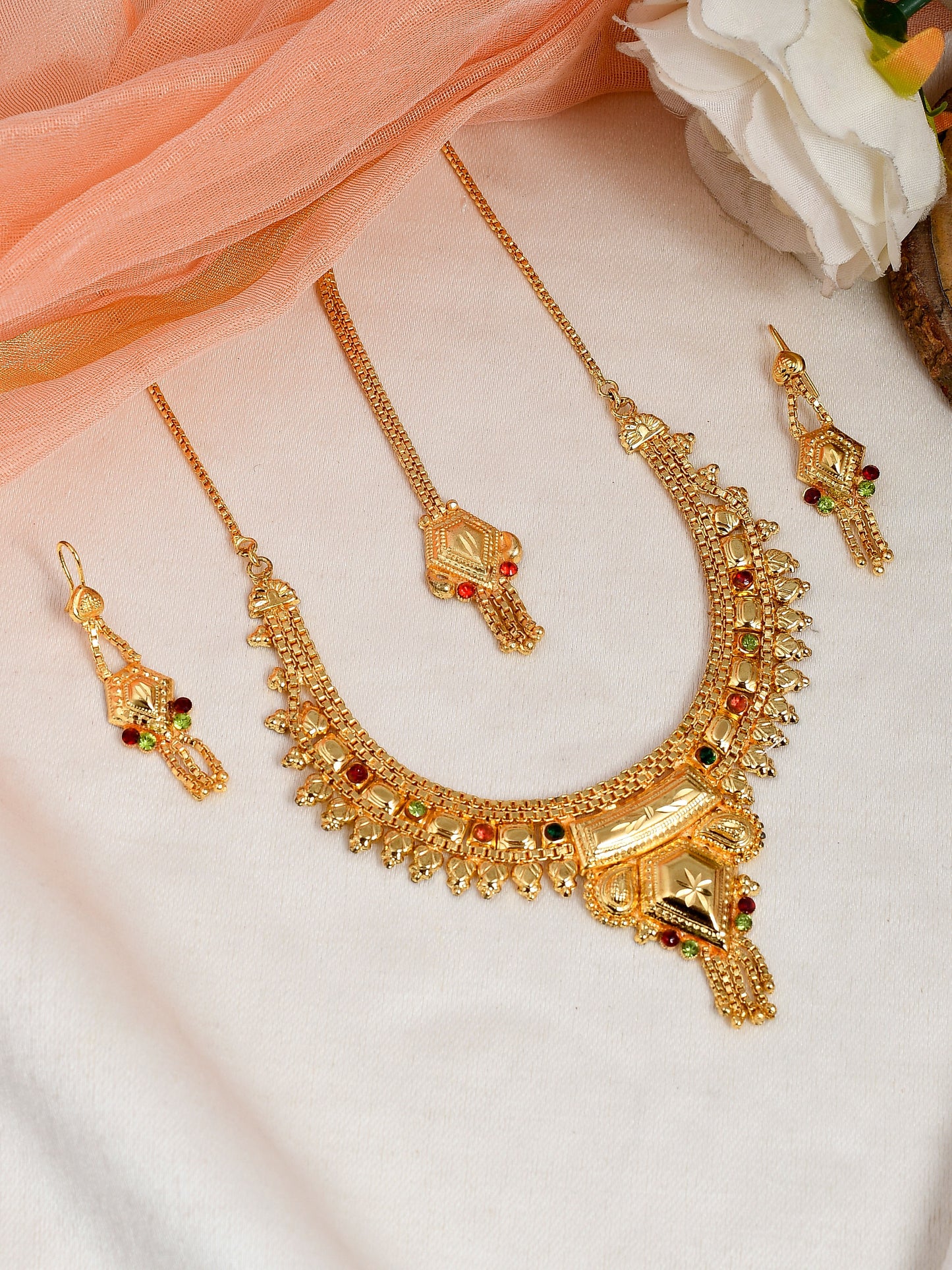 Gold Plated Stone Stubbed Karnataka Jewllery Set