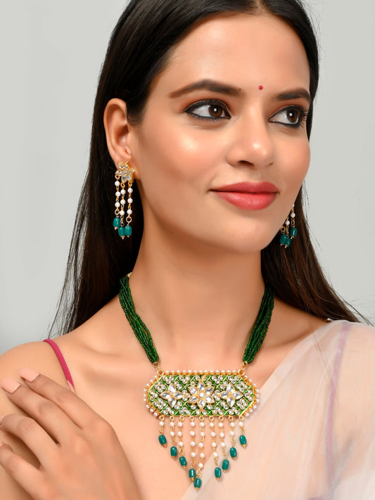 Rajputi Aad Necklace Set in Green Beads Choker Jewellery Sets for Women Online