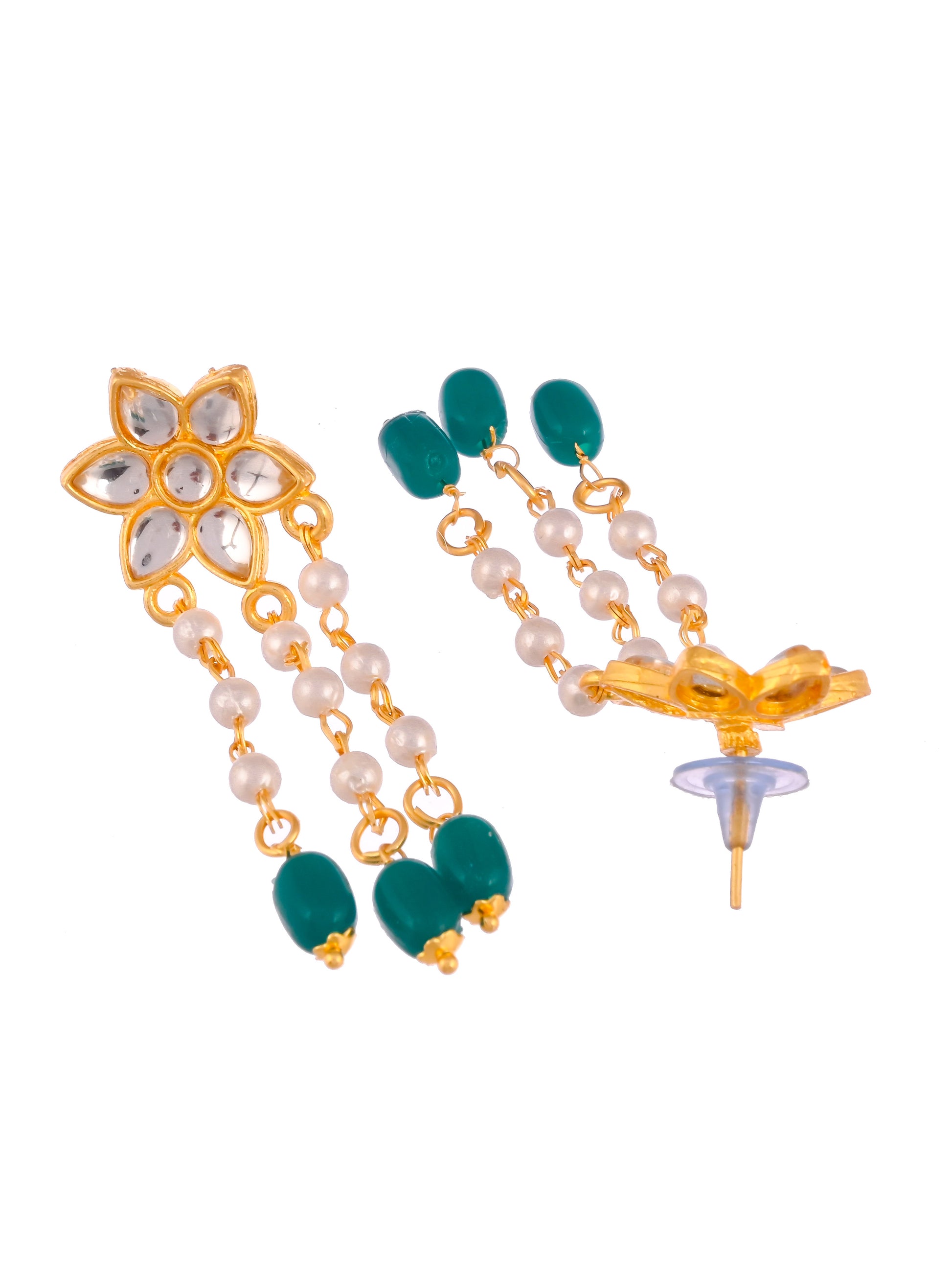 Women Gold Plated Kundan Beaded Long Necklace Jewellery Set