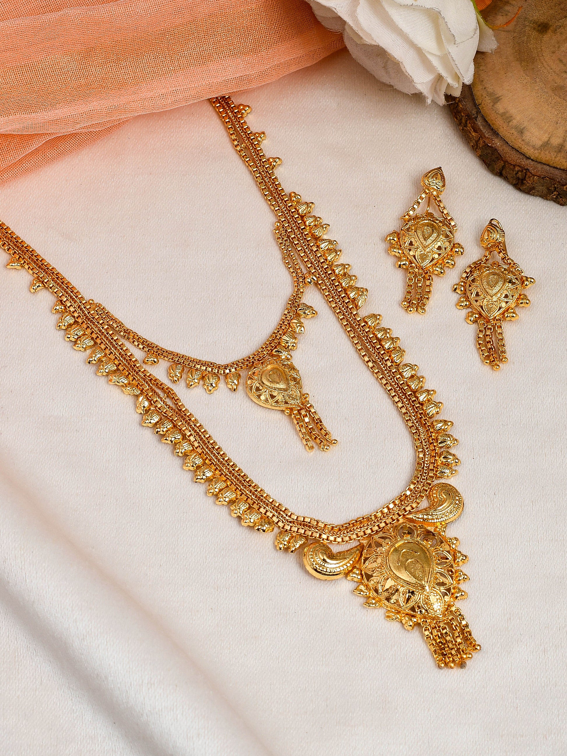 Gold Plated Double Layer Bridal Pendent Jewellery Set