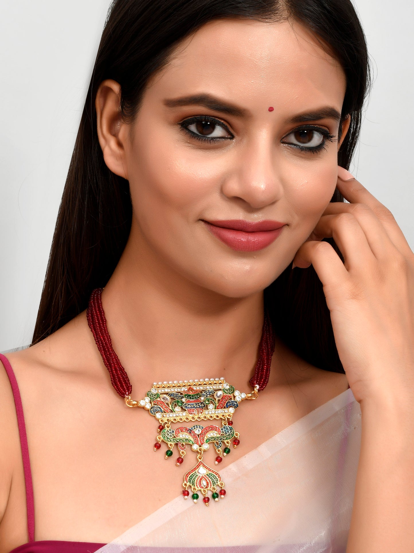 Gold Plated Meenakari Layered Choker Gold Plated Necklace for Women Online