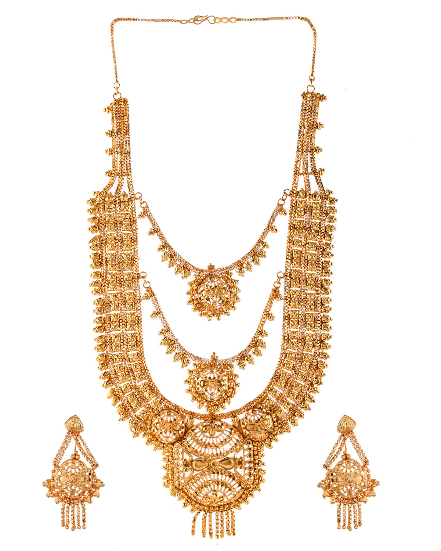 Gold Plated Triple Layer Temple Jewellery Set