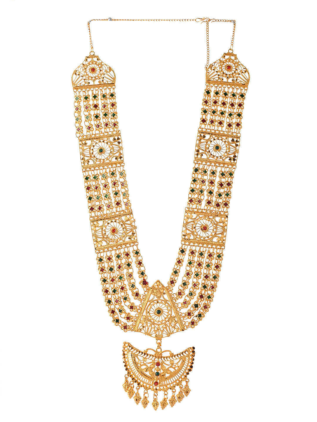 Gold Plated Long Layered Heavy Handcrafted Meenakari Unisex Necklace