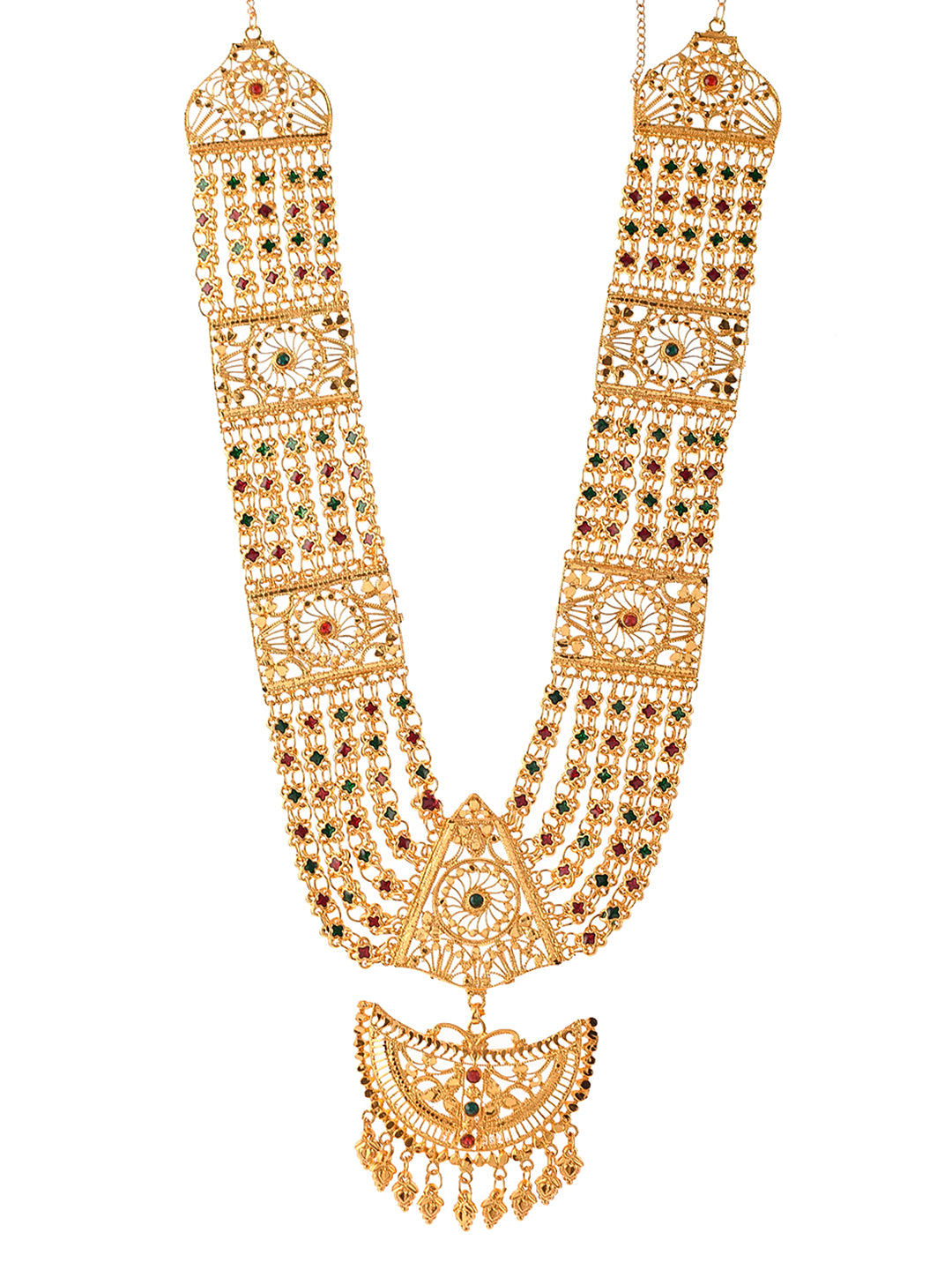 Gold Plated Long Layered Heavy Handcrafted Meenakari Unisex Necklace