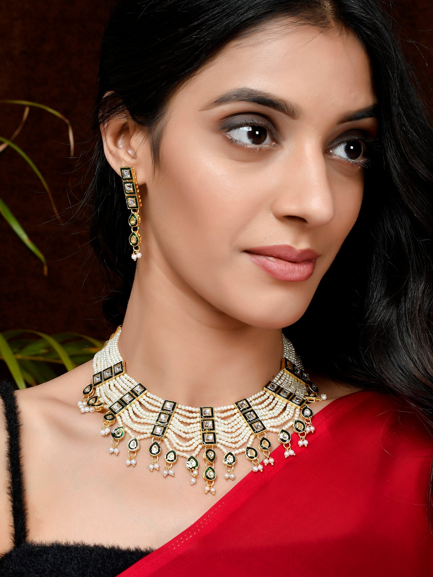 Gold Plated & Pearl Beaded Traditional Jewellery Set