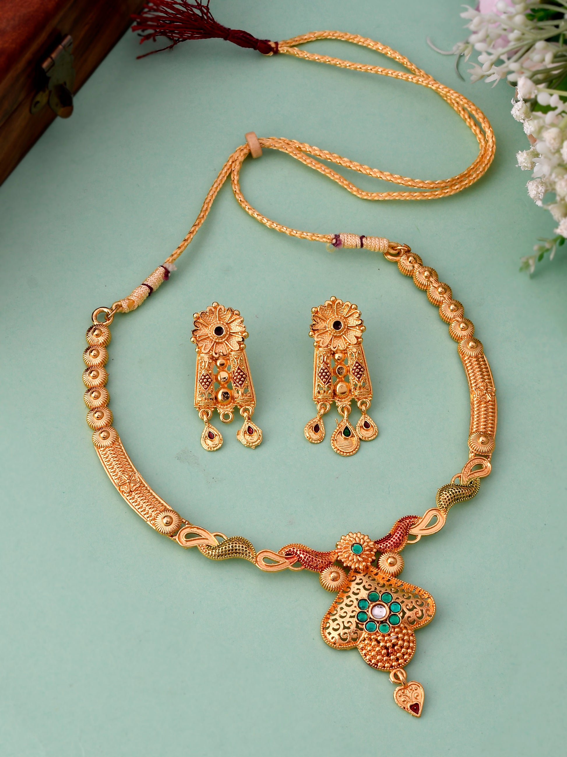 Gold Plated Jadau Jewelry Set