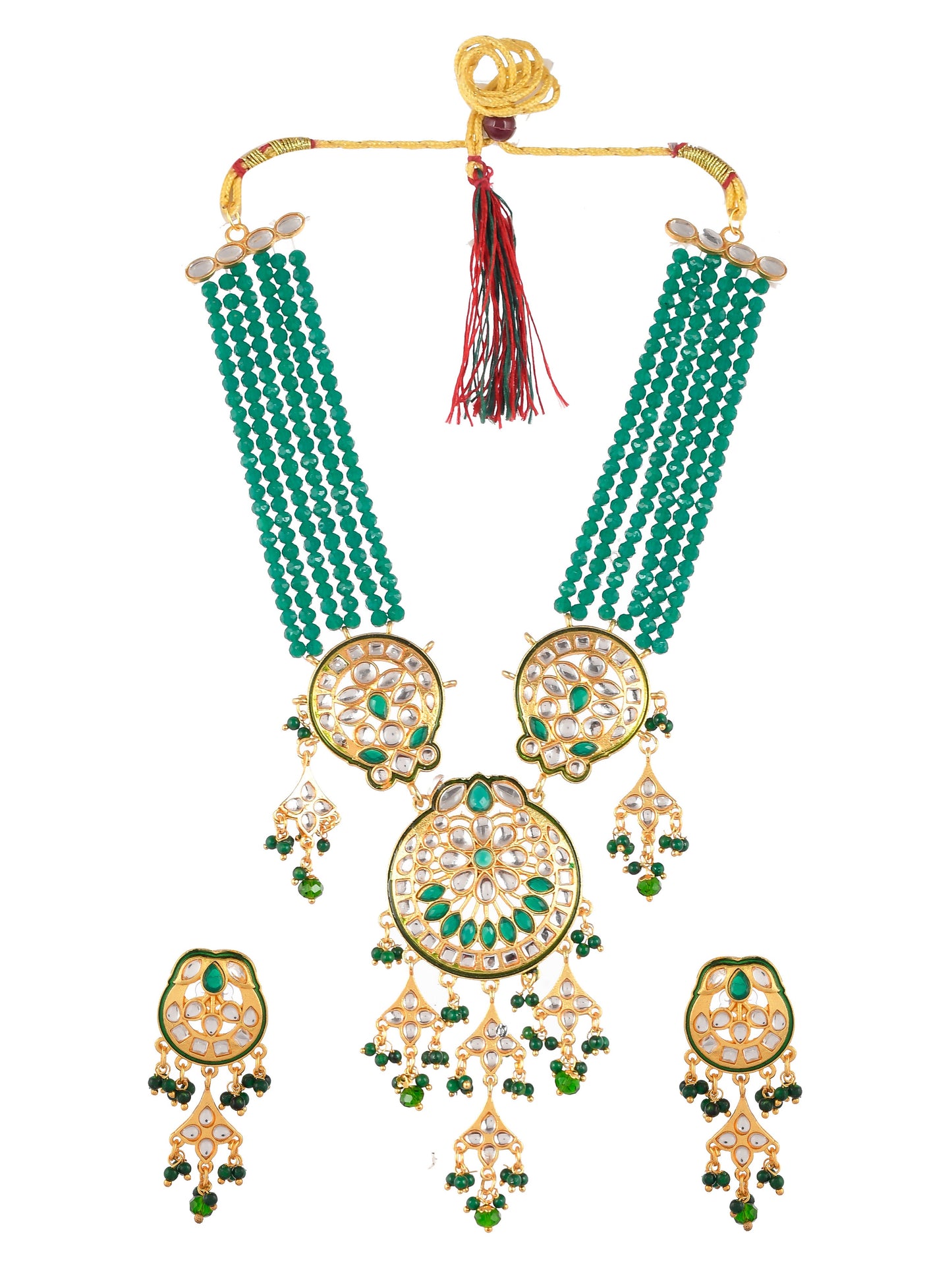 Gold Plated & Green Beaded Traditonal Jewellery Set