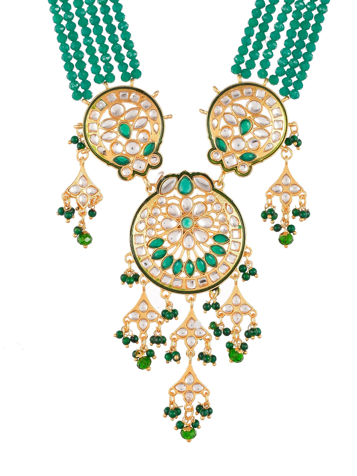 Gold Plated & Green Beaded Traditonal Jewellery Set