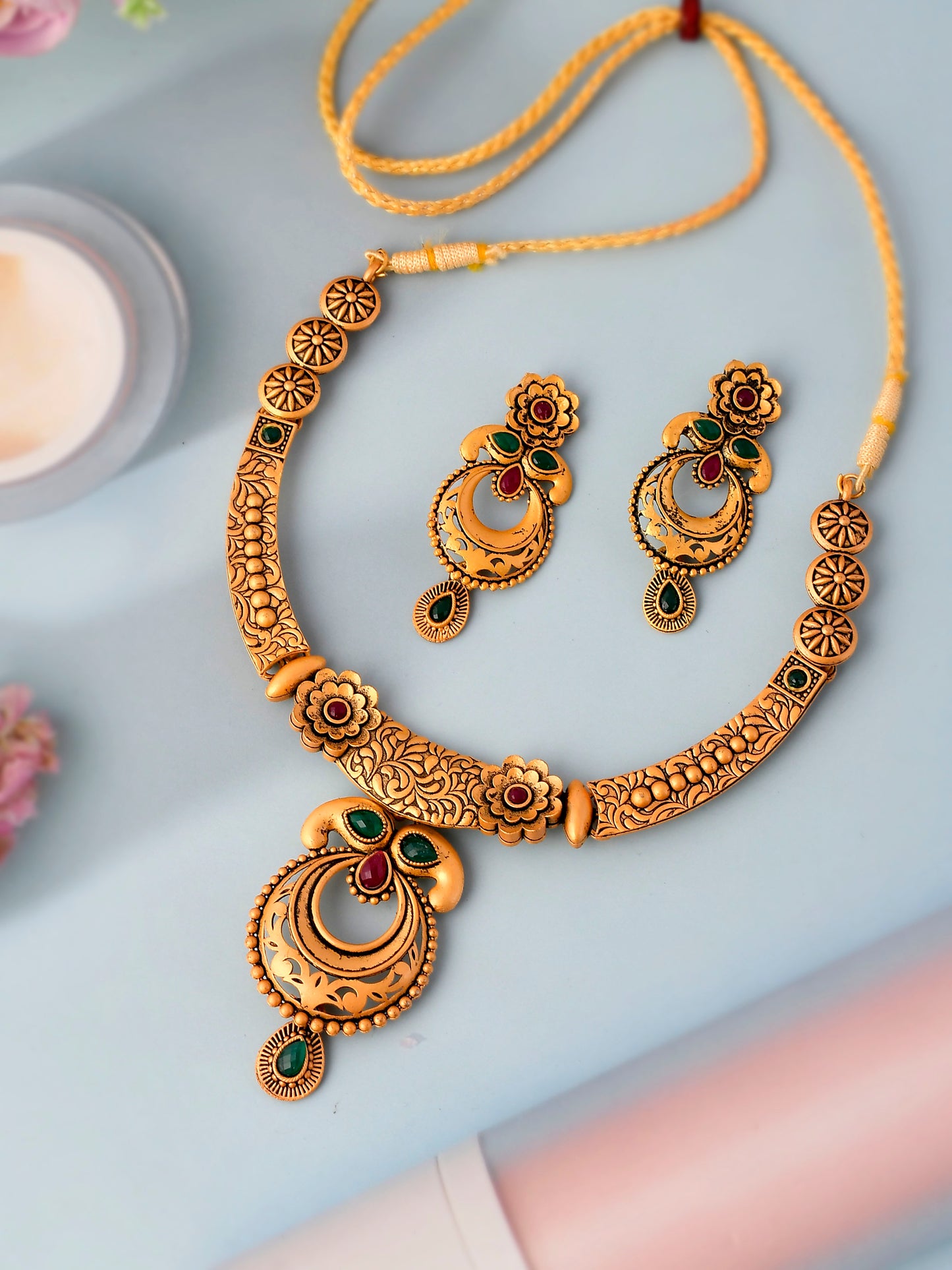 Gold Plated Brass Temple Jewelery Set