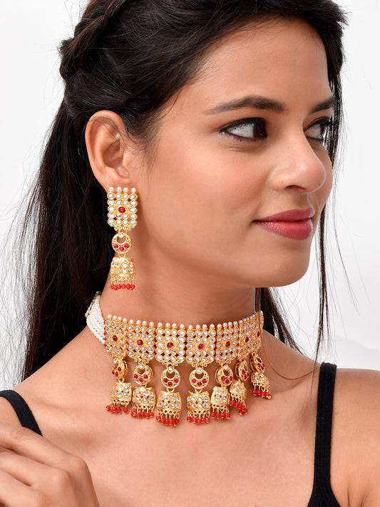 Gold Plated Kundan & Pearl Beaded Choker Jewellery Sets for Women Online