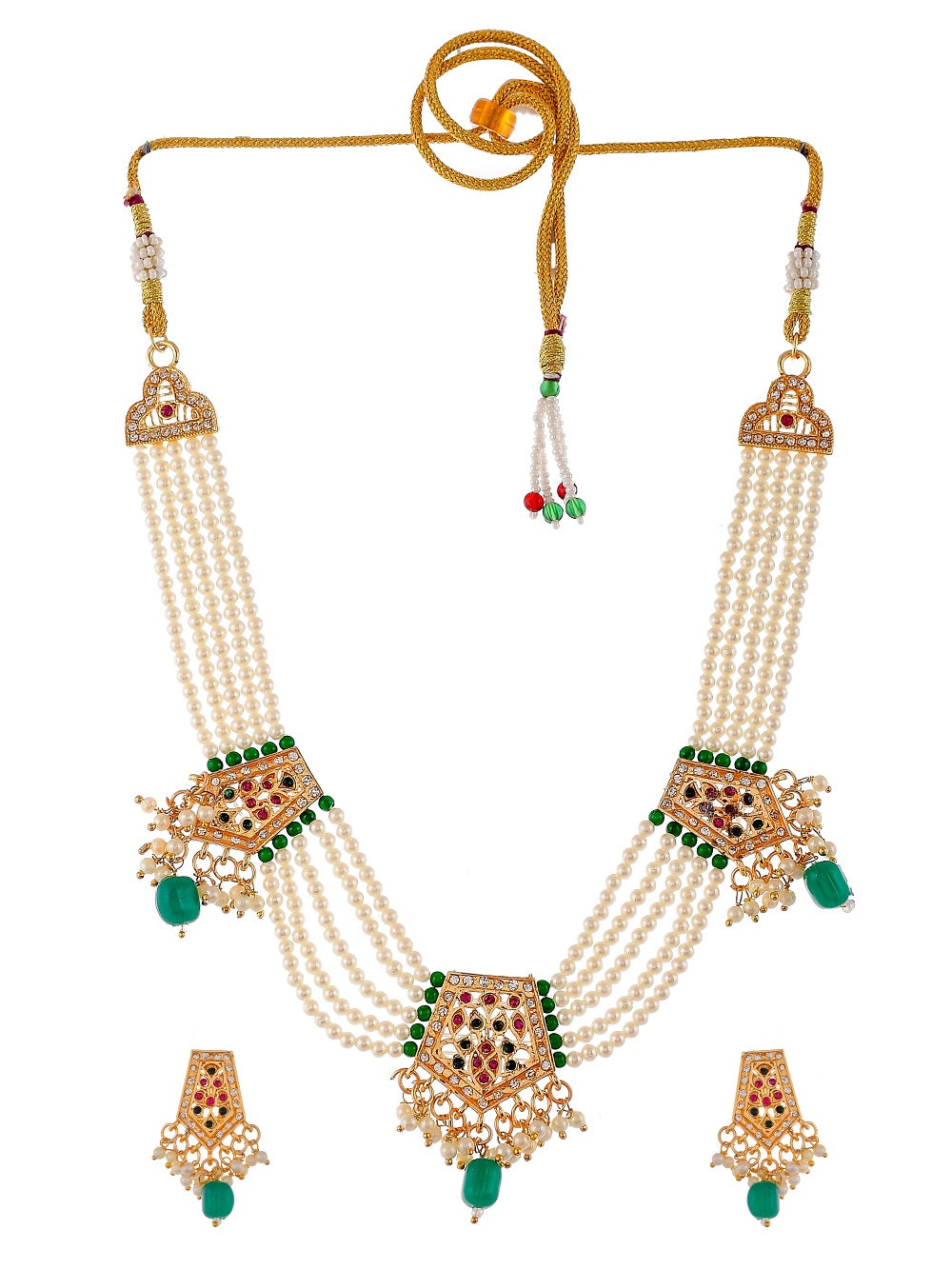 Gold Plated Green & Pearl Stone Jewelry Set