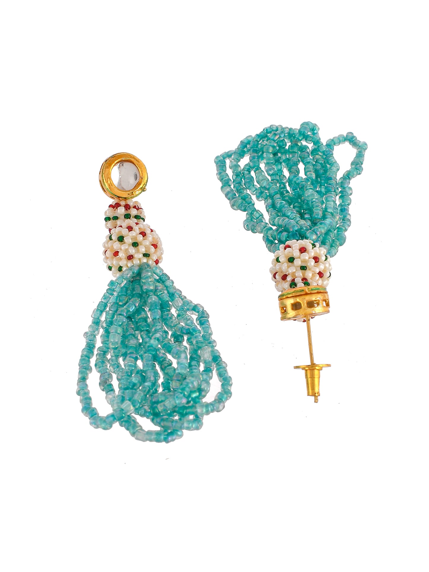 Gold Toned Sea Green Pearl Beaded Jewellery Set