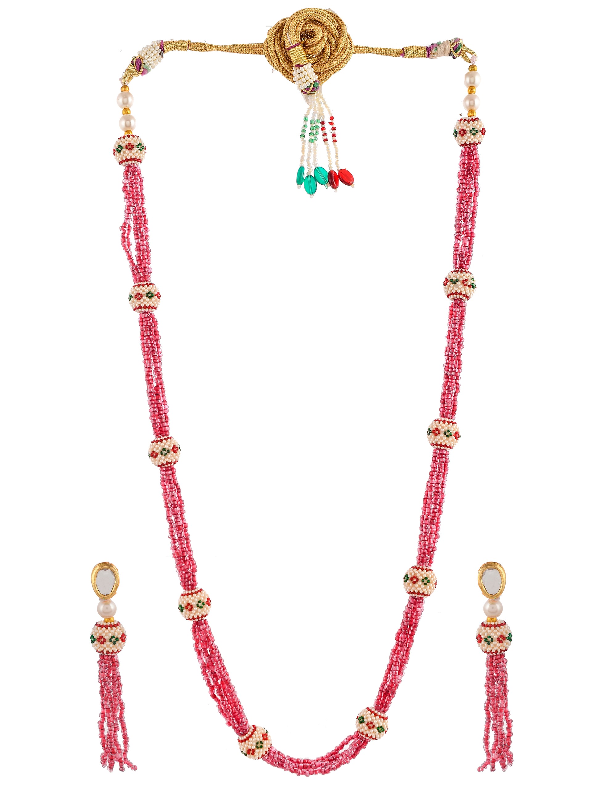 Gold Toned Pink Pearl Bead Jewellery Set