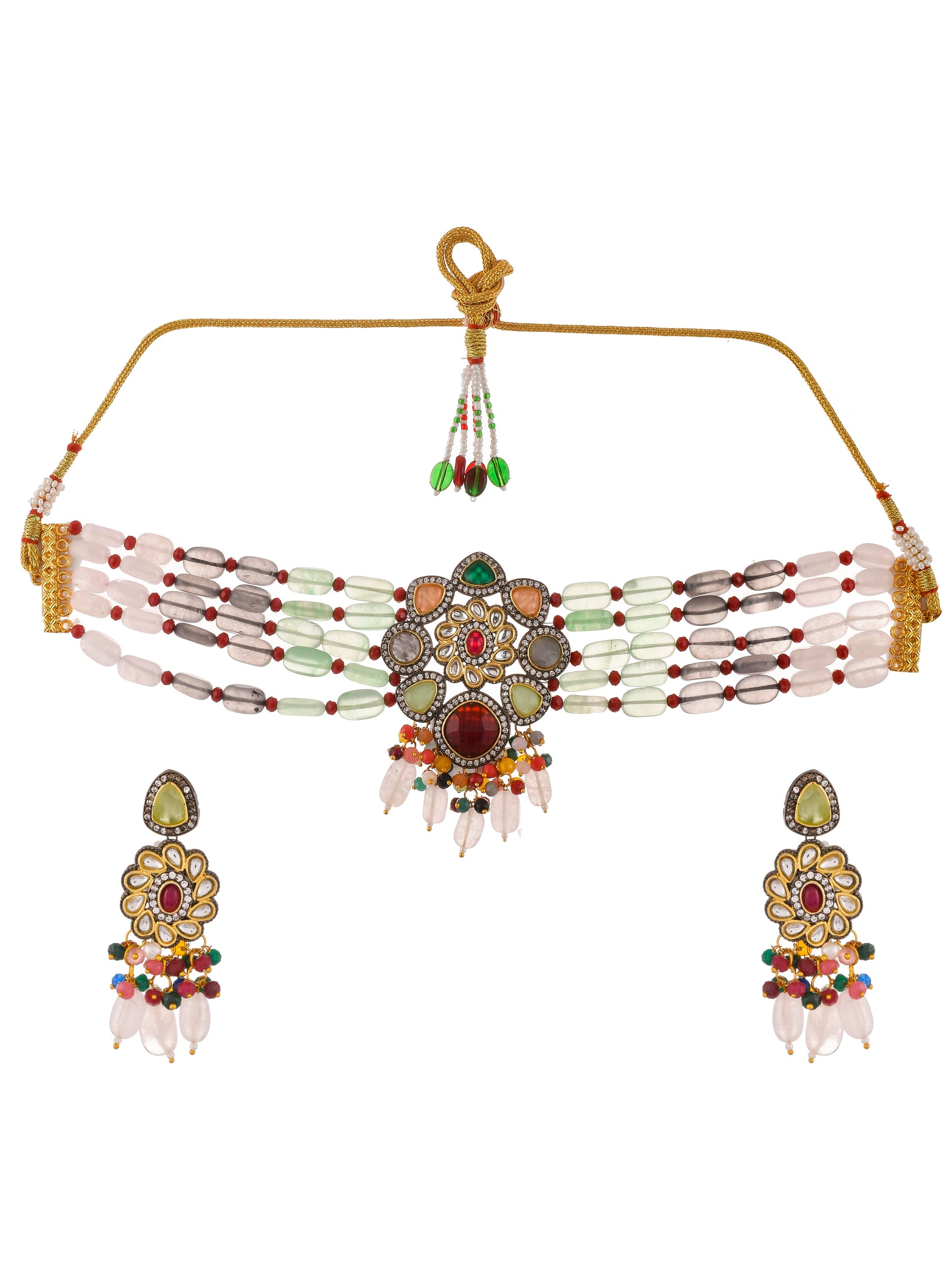 Multicolor Jadau Choker Jewellery Set